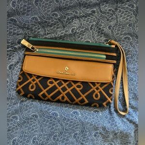Spartina 449 Mareena Ava wristlet leather linen phone cardholder wallet purse